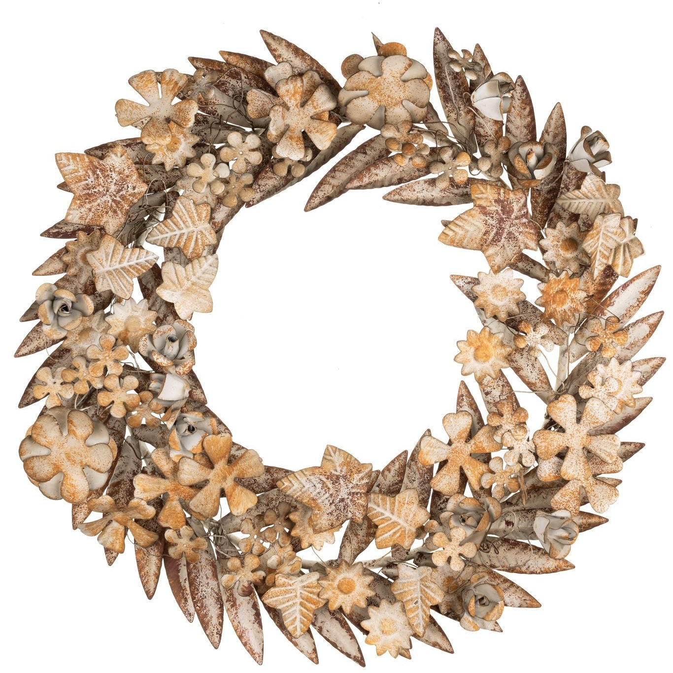 Bronzed and White Flower and Leaf Wreath - WowCornwall