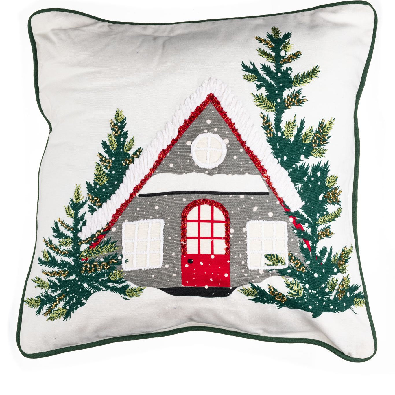 Snowy Cottage Square Cushion - WowCornwall