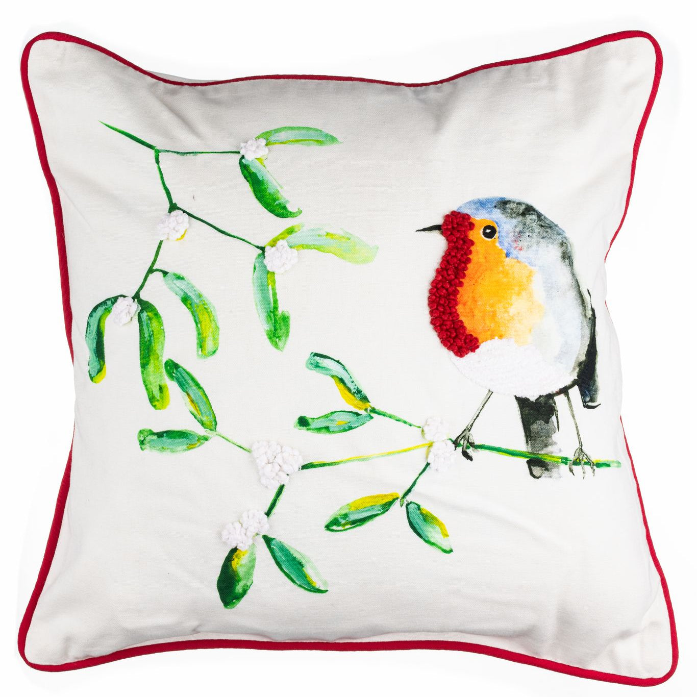 Robin and Mistletoe Square Cushion - WowCornwall
