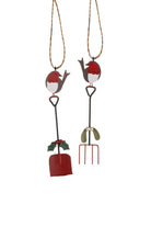 Pair of Robins on Garden Fork and Spade Hanging Ornament - WowCornwall