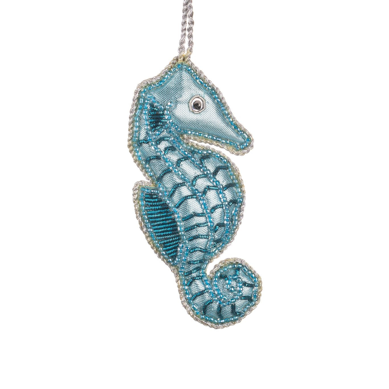 Beaded Blue Sea Horse Hanging Ornament - WowCornwall