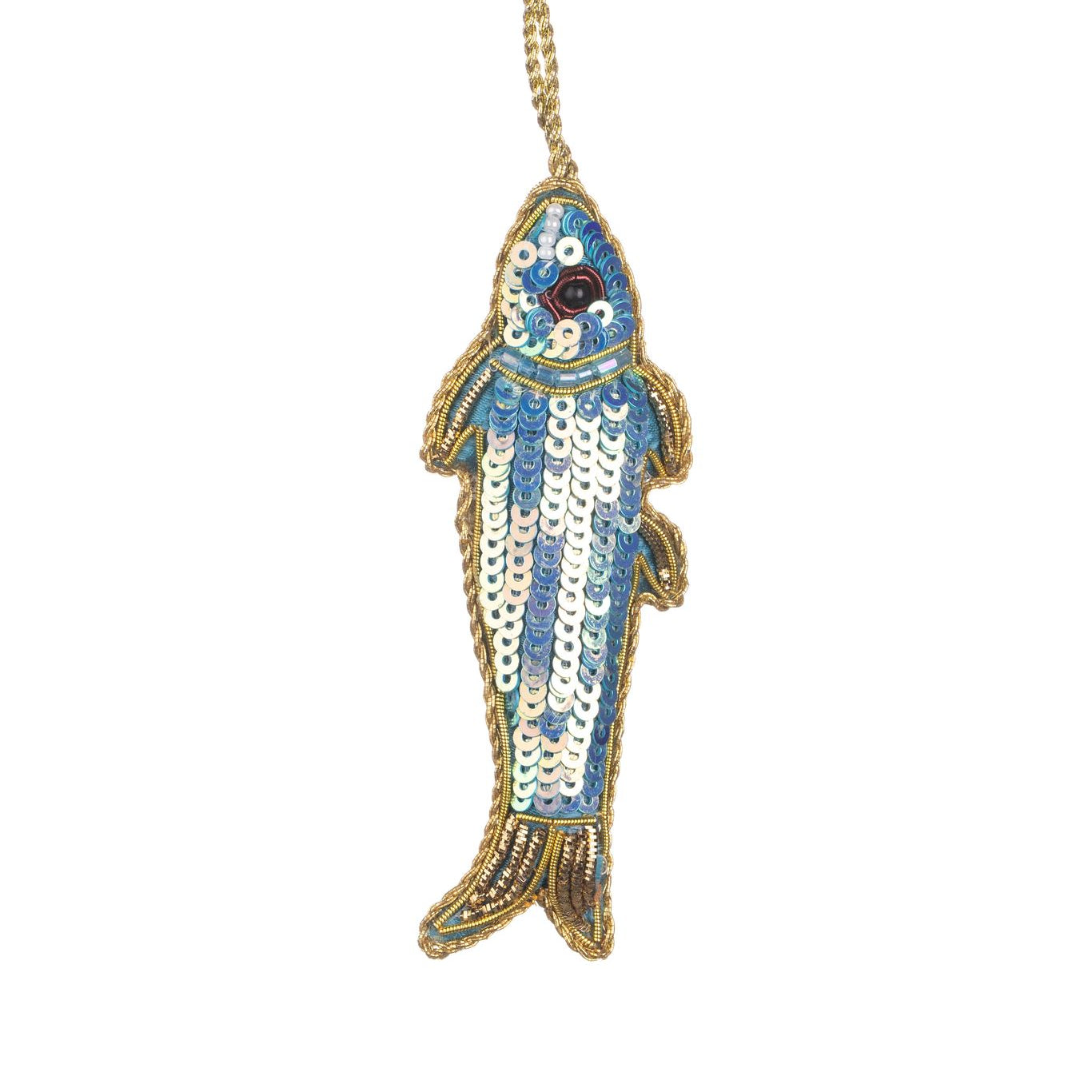 Sequined Blue Fish Hanging Ornament - WowCornwall