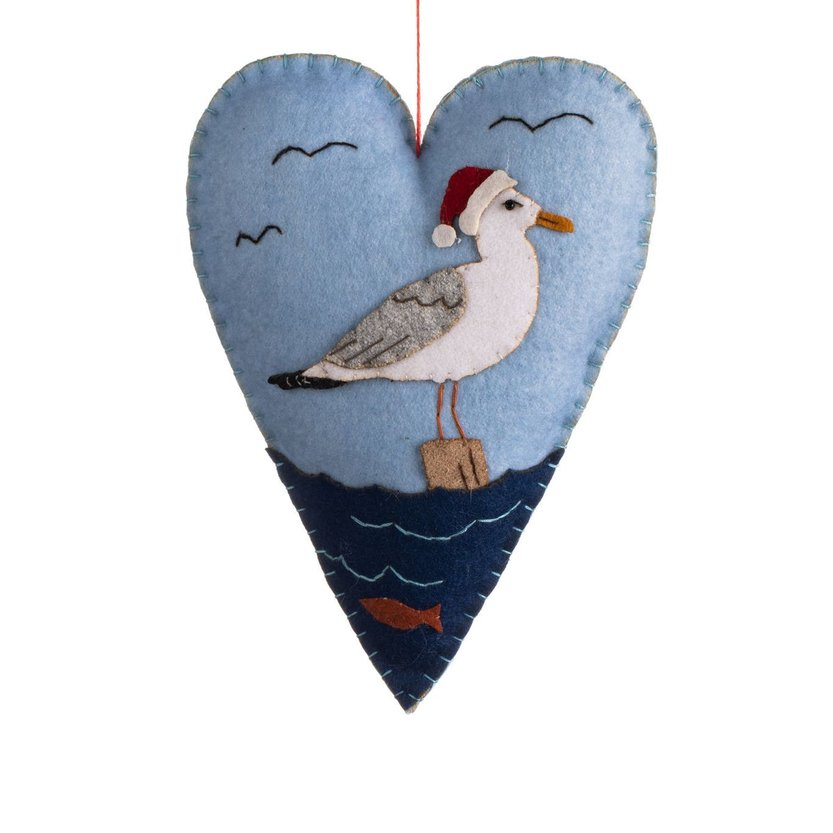 Seagull on Blue Heart Hanging Ornament - WowCornwall