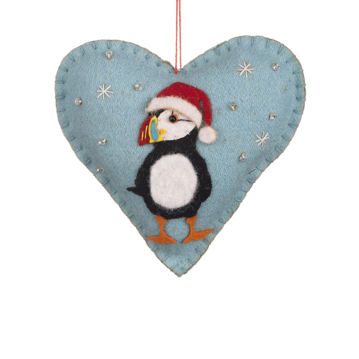 Puffin on Heart Hanging Ornament - WowCornwall