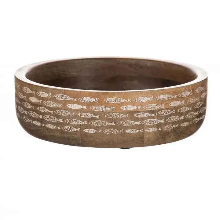 Shoeless Joe White Etched Shoal Wooden Bowl – (20cm)