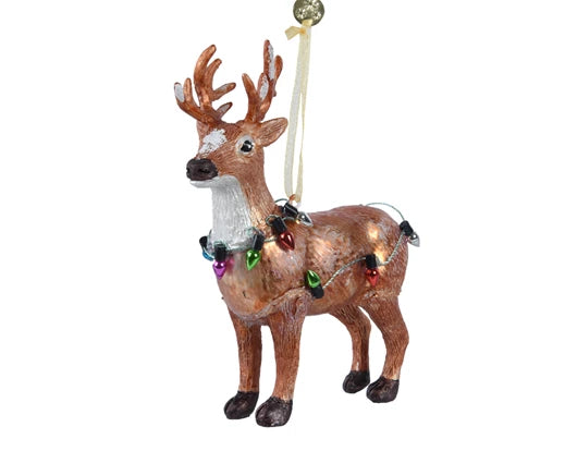Stag with fairy lights bauble - WowCornwall