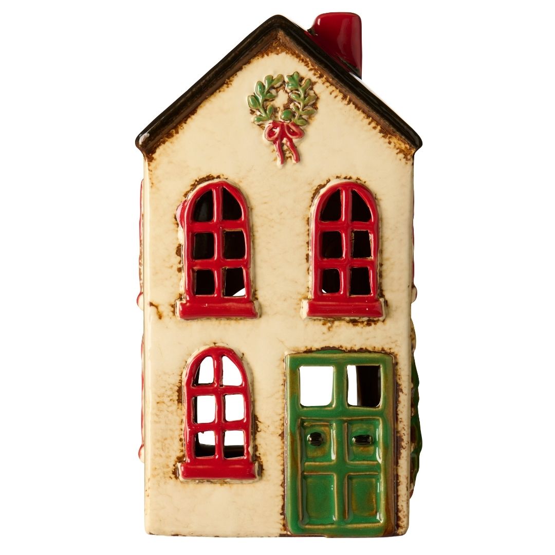 Christmas House Tealight Holder with Green Door - WowCornwall