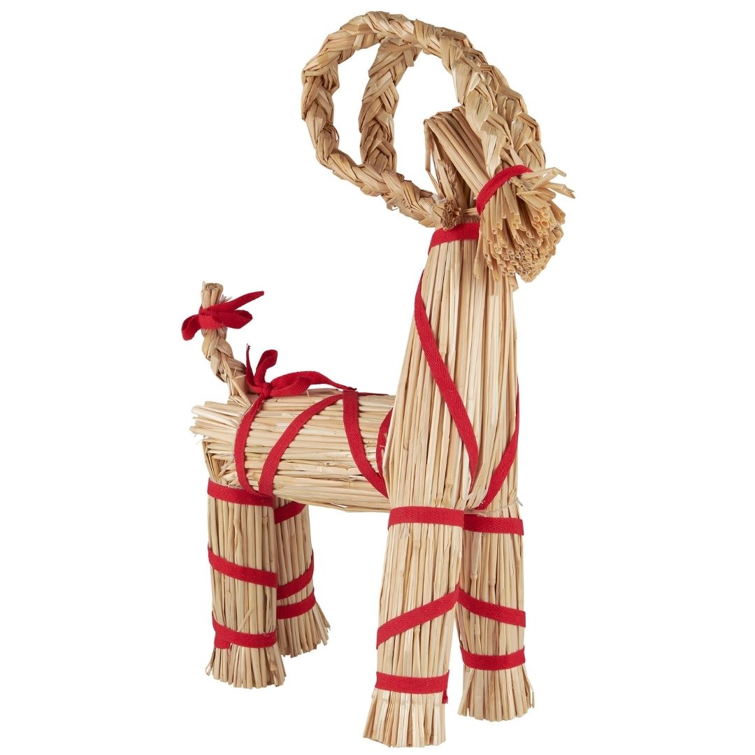 Large Christmas Goat with Red Ribbon - WowCornwall