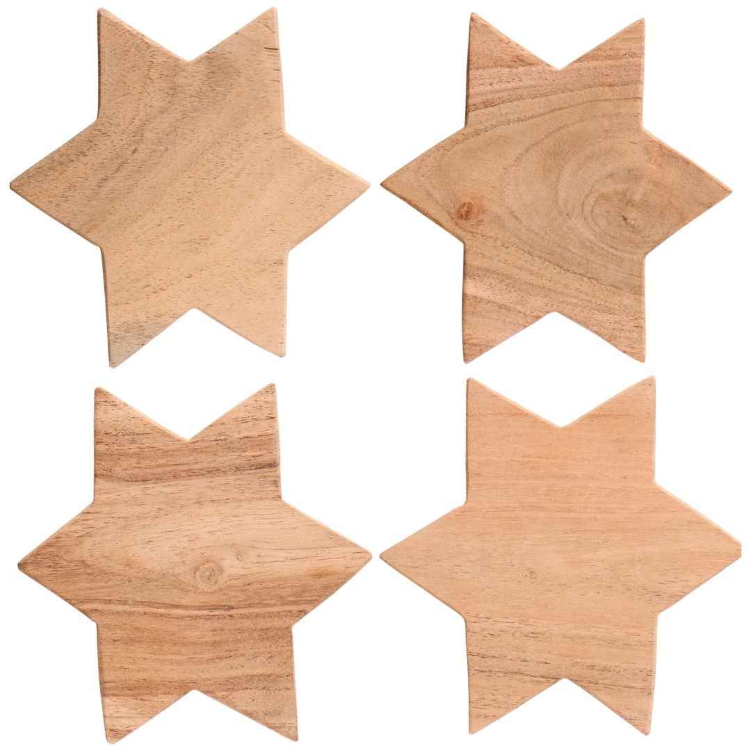 Set of 4 Star-Shaped Wood Coasters - WowCornwall