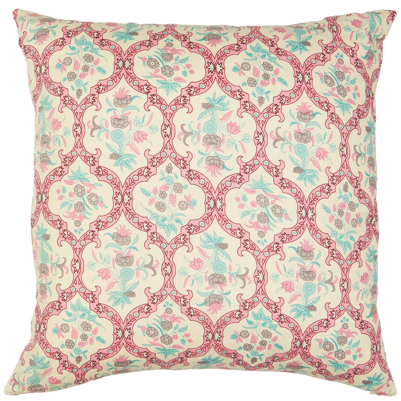 Anja Cream And Green Flower Pattern Cushion - WowCornwall