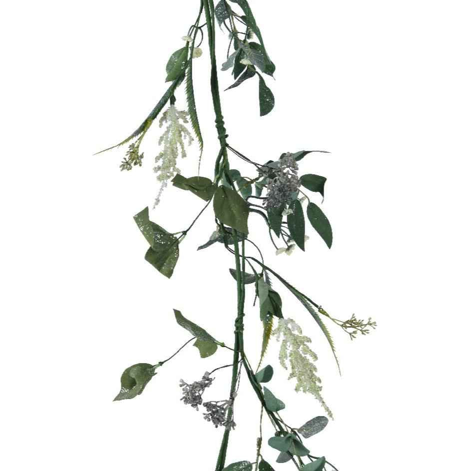 Snow Finish with Eucalyptus Leaf Christmas Garland - 150cm