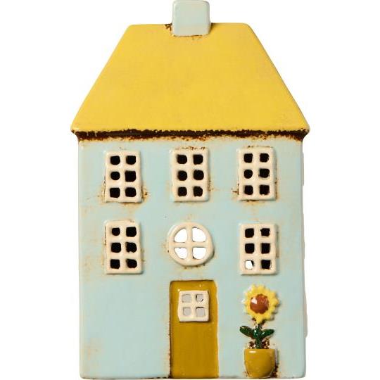 Ceramic House Tealight Nyhavn  - yellow roof sunflower - WowCornwall