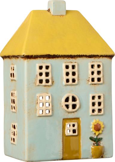 Ceramic House Tealight Nyhavn  - yellow roof sunflower - WowCornwall