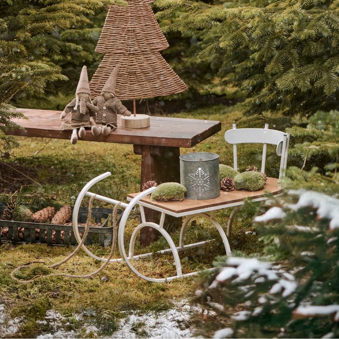 White Decorative Sledge with Wooden Seat - WowCornwall