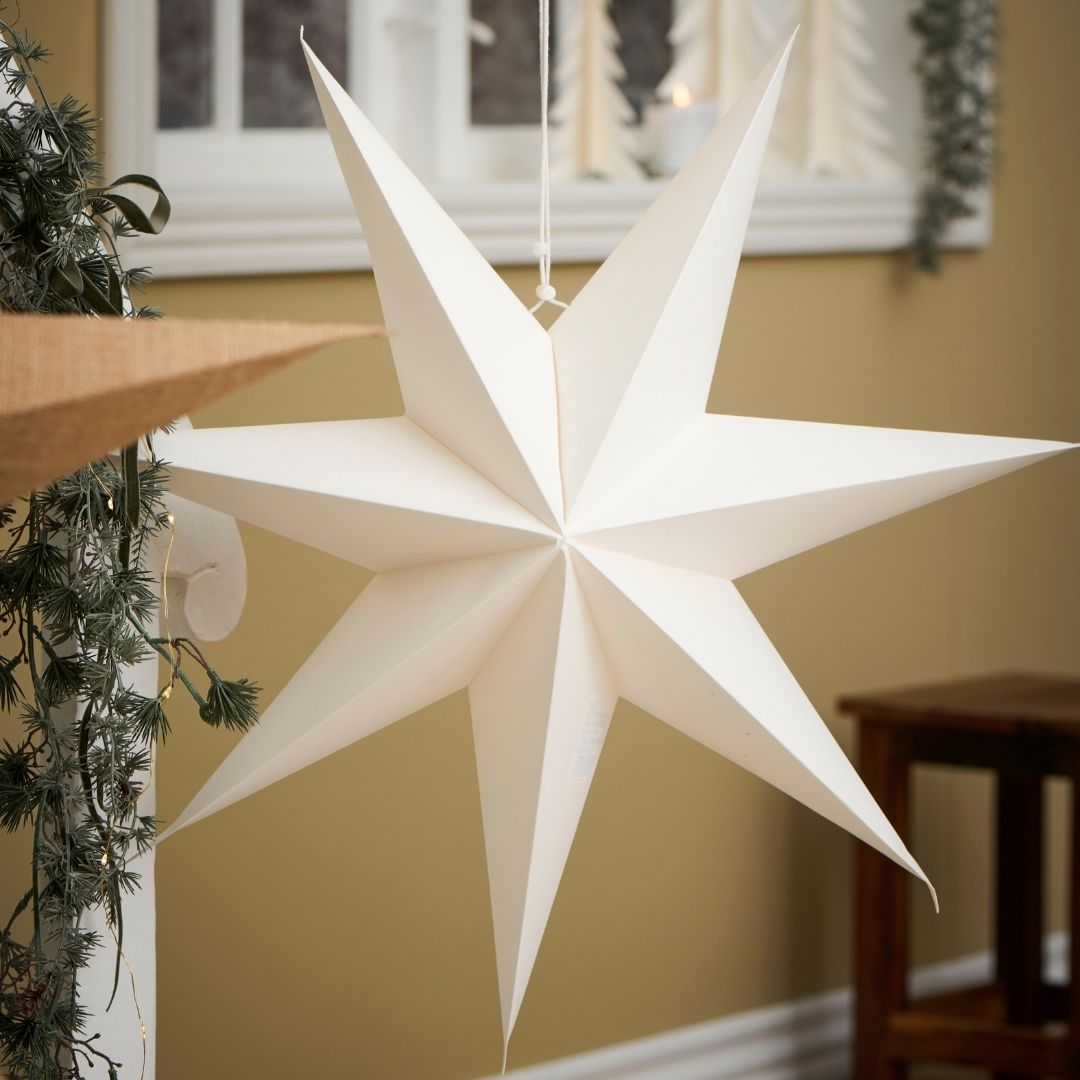 7 Sided White Paper Star - 26cm - WowCornwall