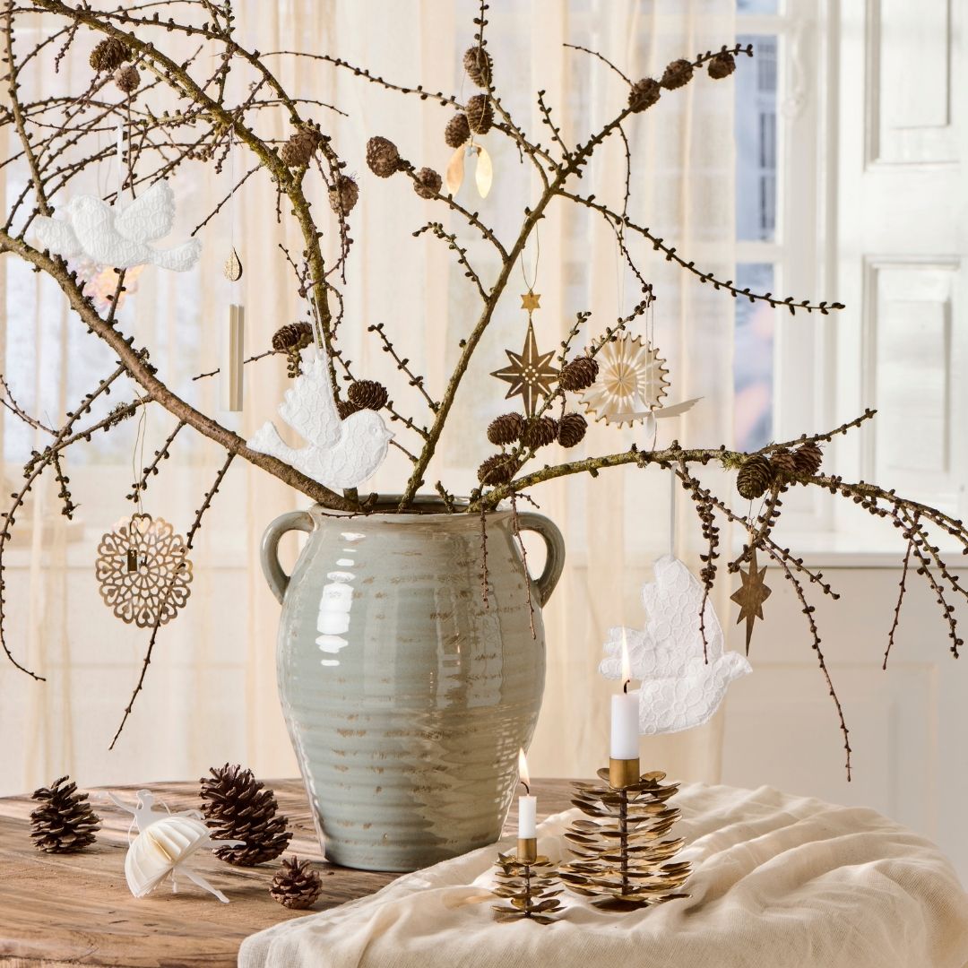 Brass Snow Crystals Hanging Ornaments x 3 - WowCornwall