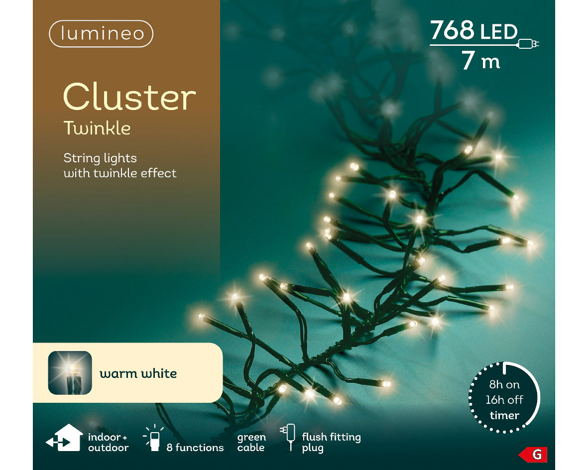 LED cluster lights 8 function twinkle outdoor 6m 768 lights - WowCornwall