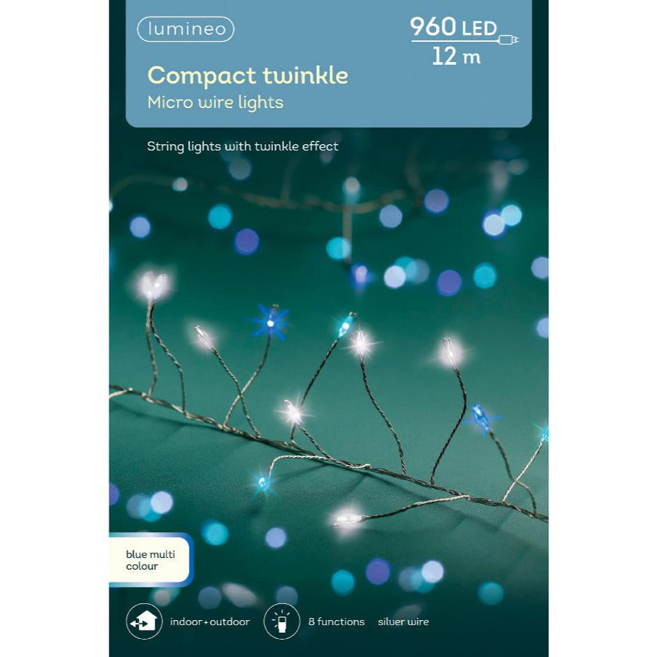 Micro LED compact lights 8 function twinkle effect outdoor 960 lights - blue multi - WowCornwall