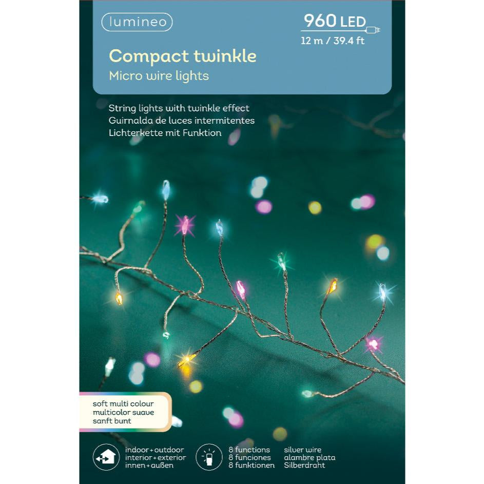 Micro compact lights, 8 function twinkle effect outdoor 960 bulbs - soft multi - WowCornwall