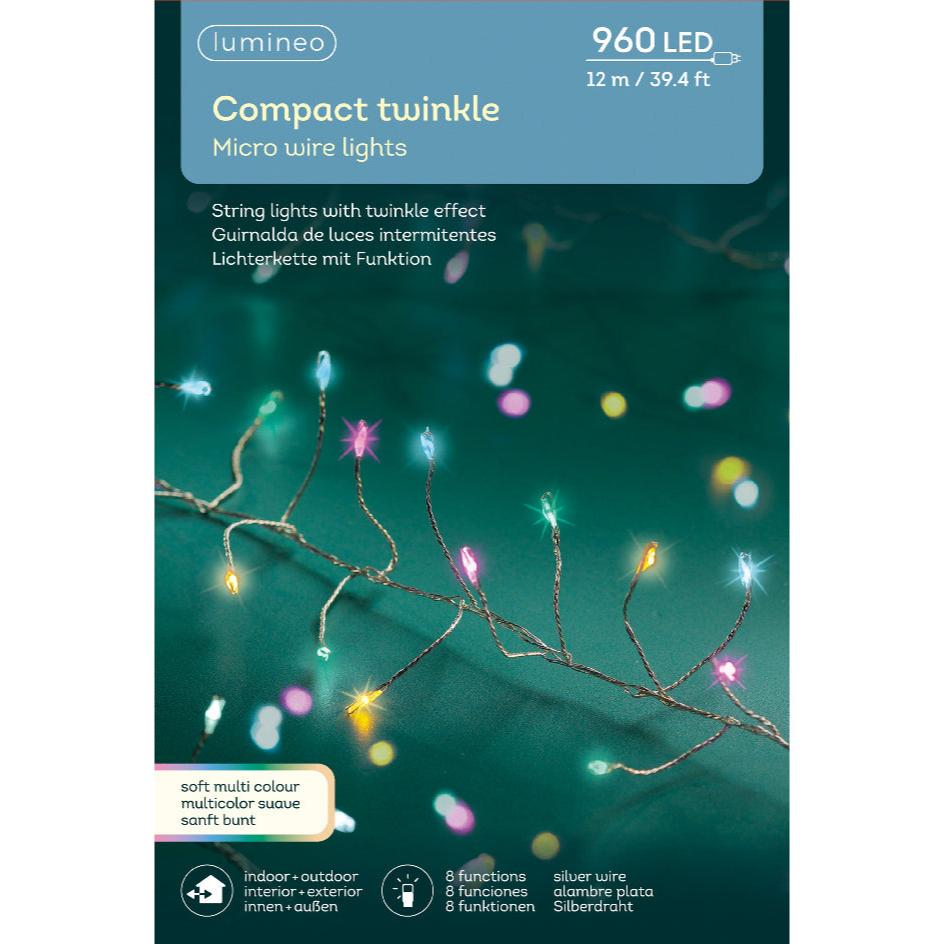 Micro compact lights, 8 function twinkle effect outdoor 960 bulbs - soft multi - WowCornwall
