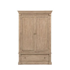 Vancouver 2 Door Wardrobe, wood finish, dimensions 1400x650x2135mm, featuring a lower drawer for additional storage.