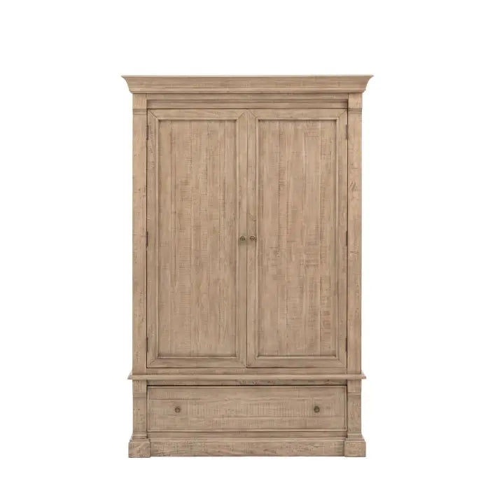 Vancouver 2 Door Wardrobe, wood finish, dimensions 1400x650x2135mm, featuring a lower drawer for additional storage.