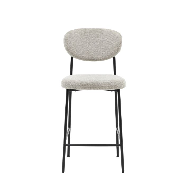 Front view of a single Oppo Stool in light gray with a cushioned seat, backrest, and black metal legs. Part of 2-pack offer.