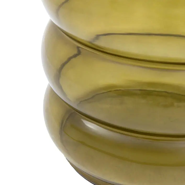 Close-up view of the Sono Side Table Forest 300x300x410mm, showcasing its smooth green-tinted curved glass surface design.