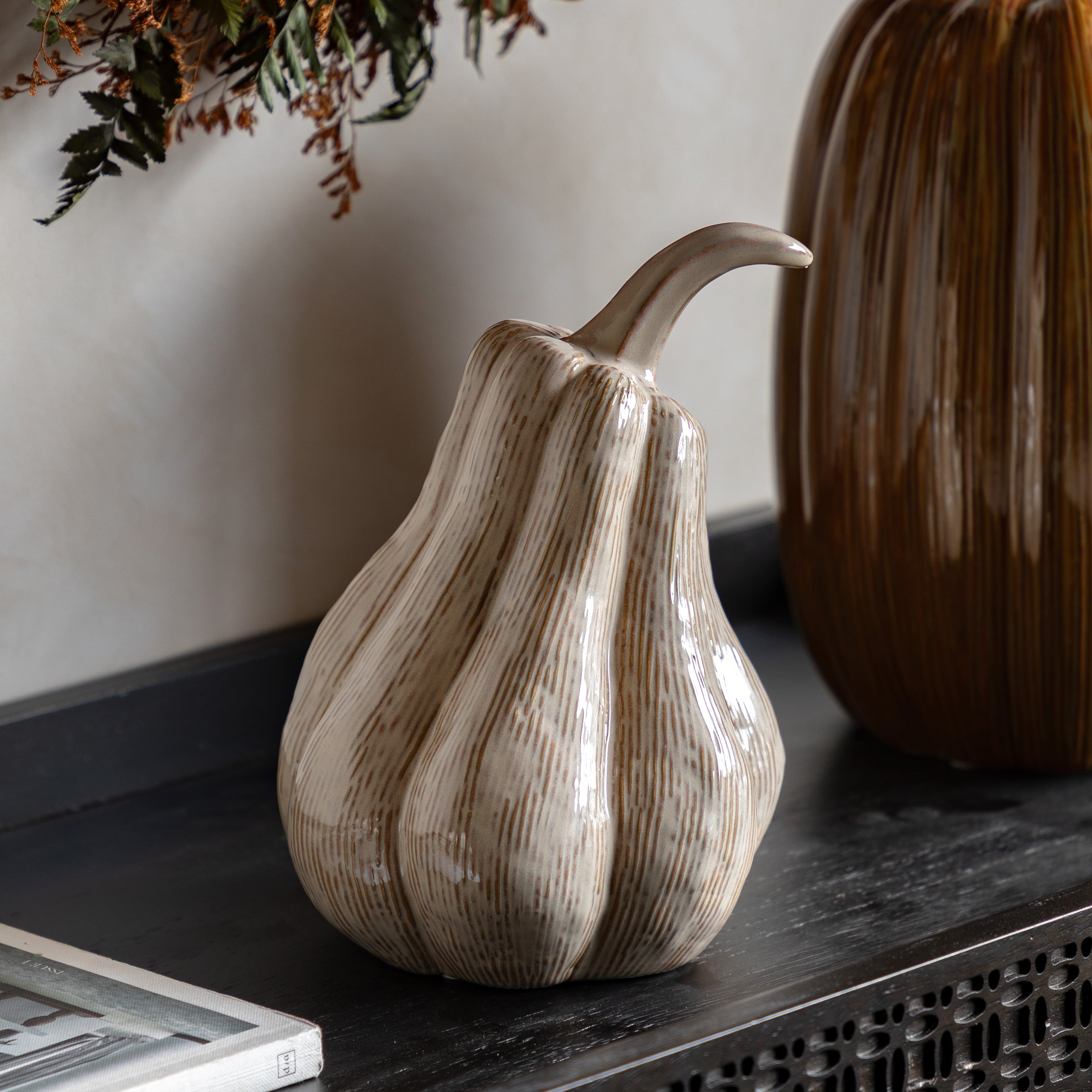 Ceramic Pumpkin in Chestnut Brown - WowCornwall