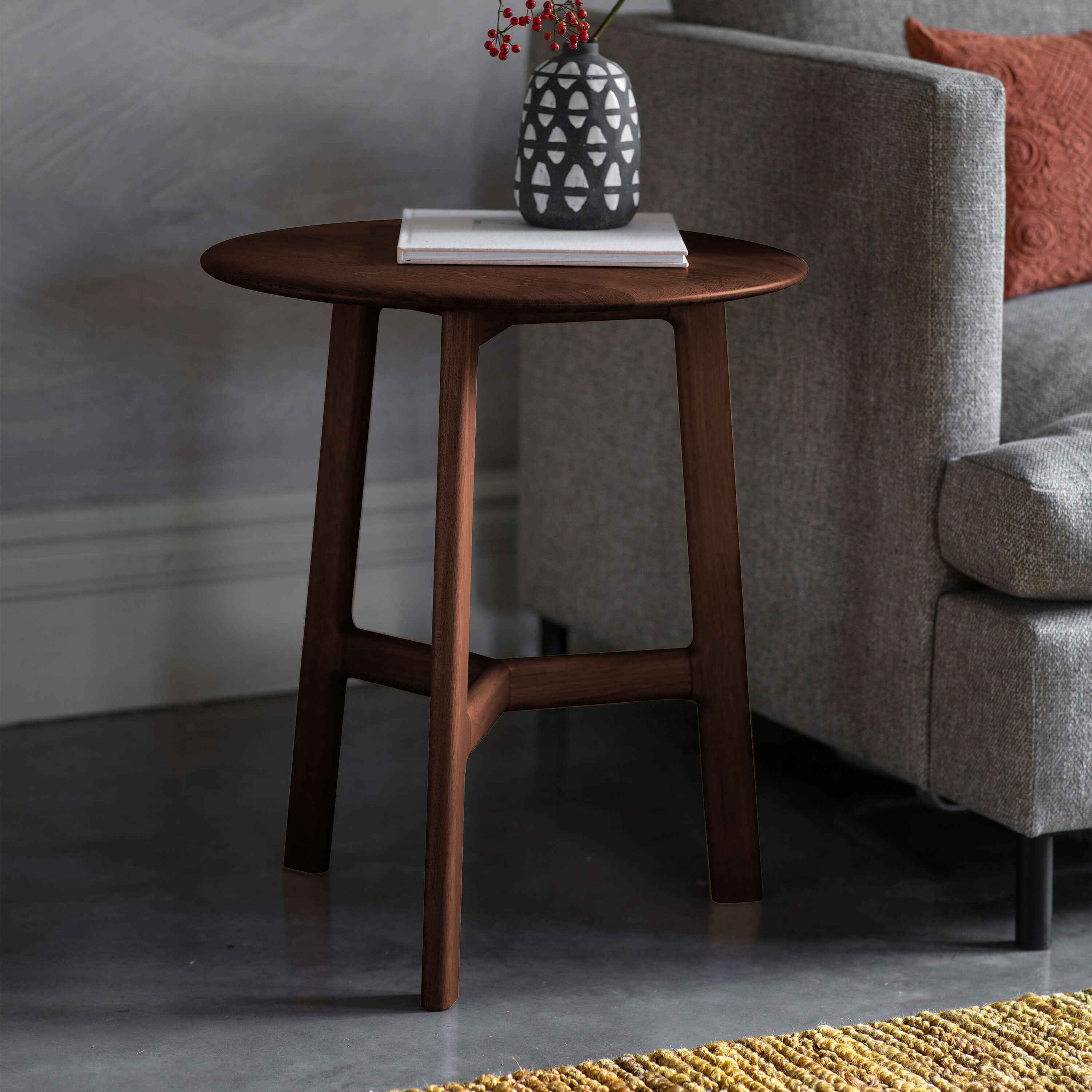 Mawes Round Side Table Walnut 500x500x575mm
