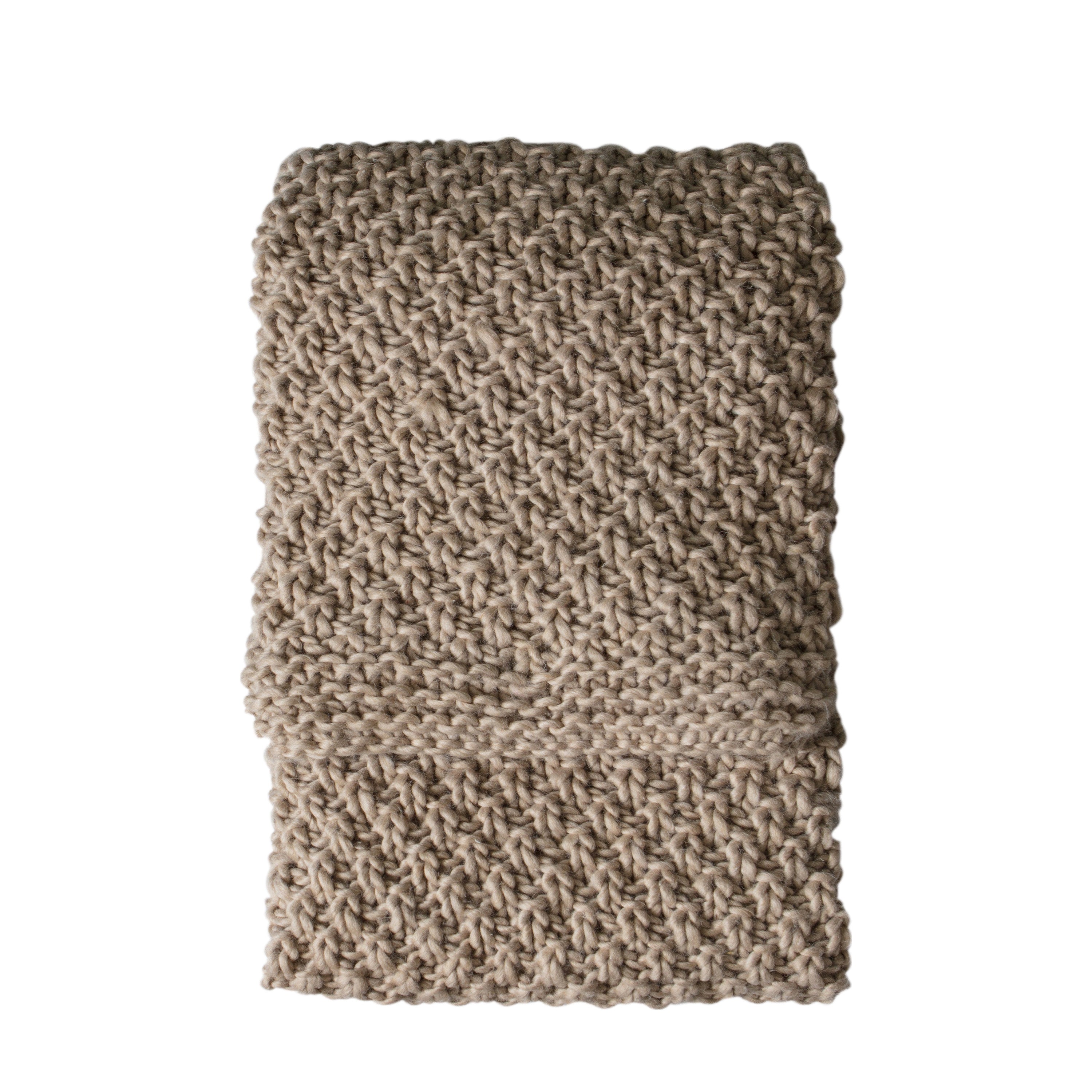 Moss Chunky Knitted Throw in Oatmeal - WowCornwall