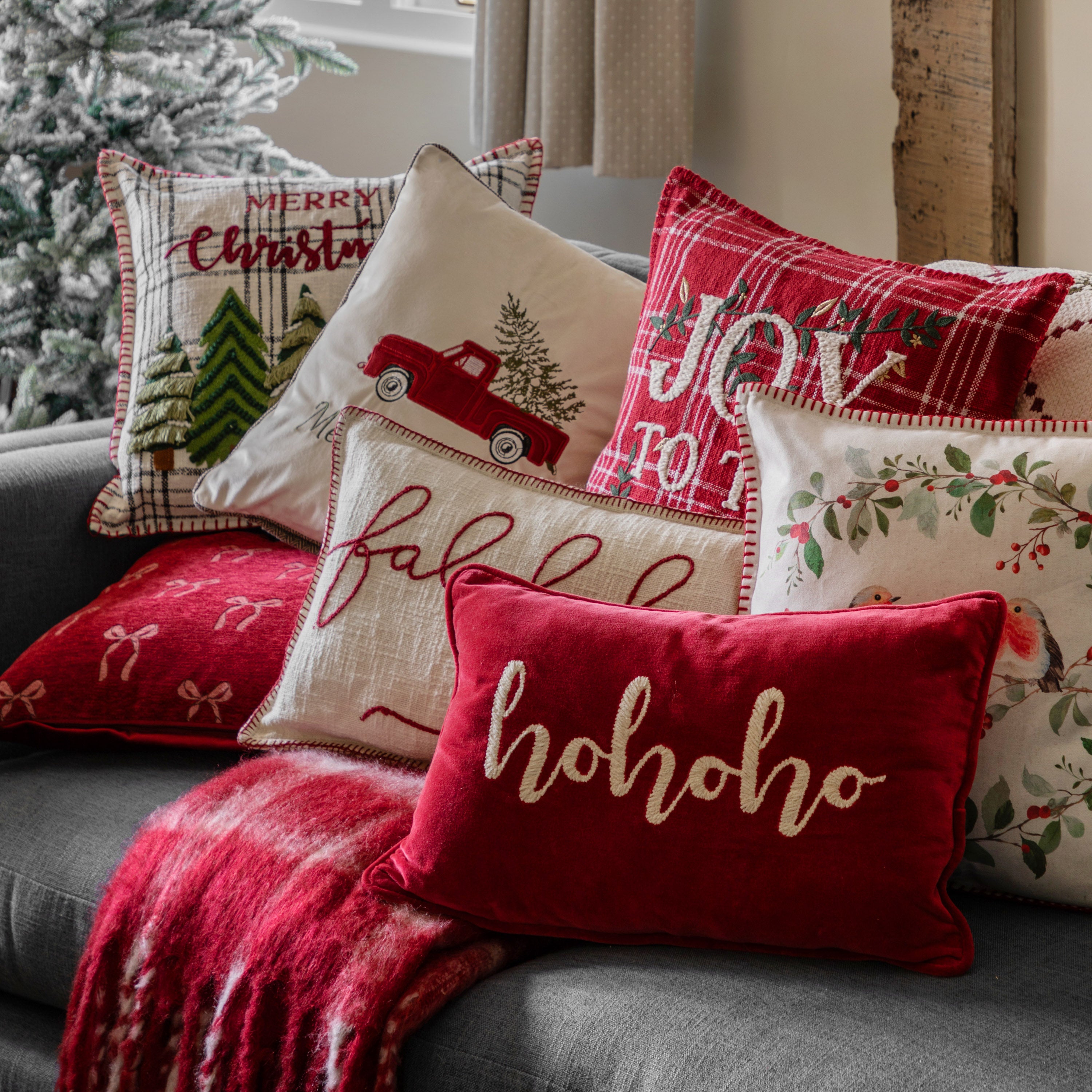 HoHoHo Chenille Embroidered Cushion - WowCornwall