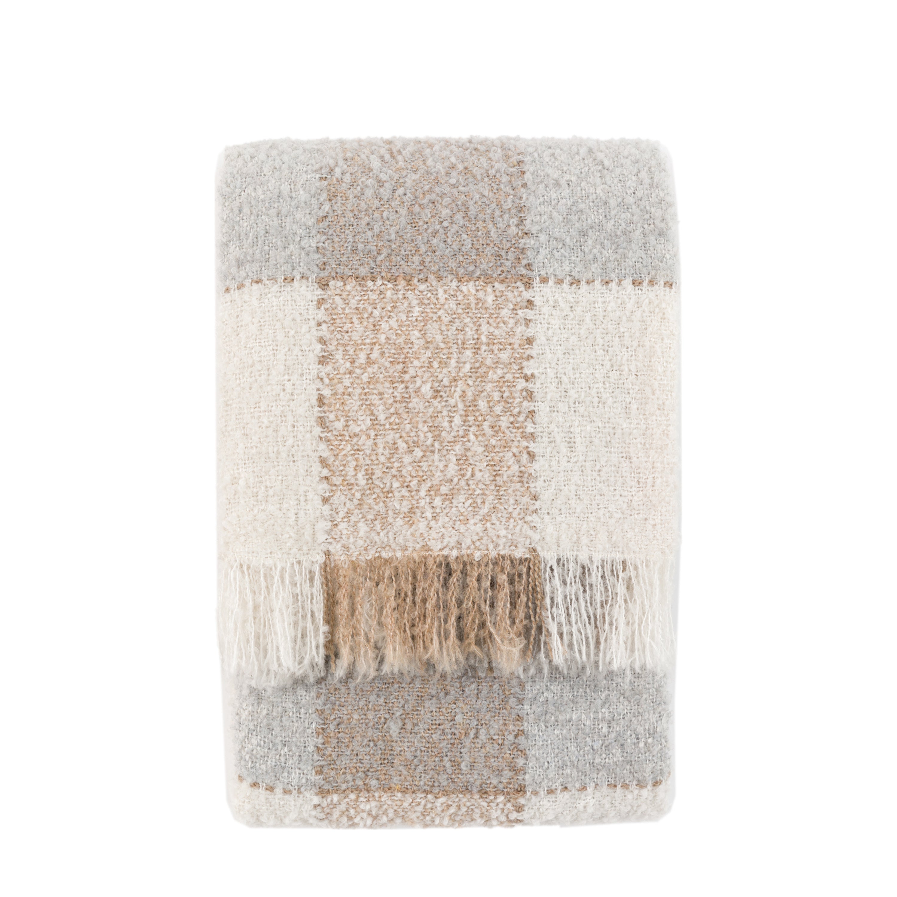 Autumn Check Boucle Throw Natural - WowCornwall