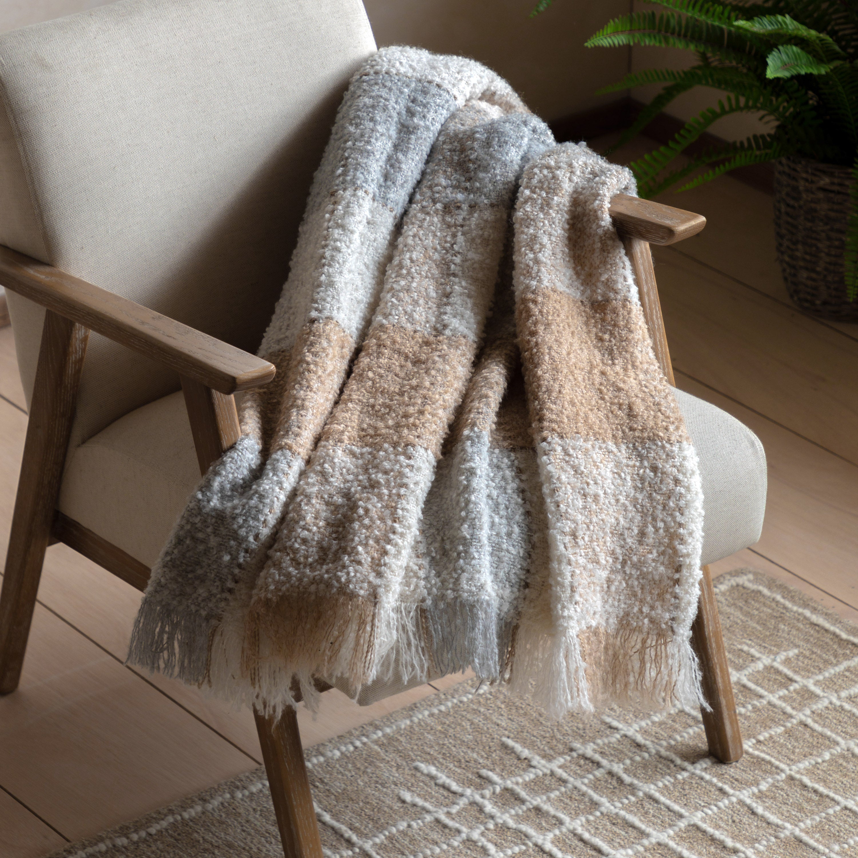 Autumn Check Boucle Throw Natural - WowCornwall