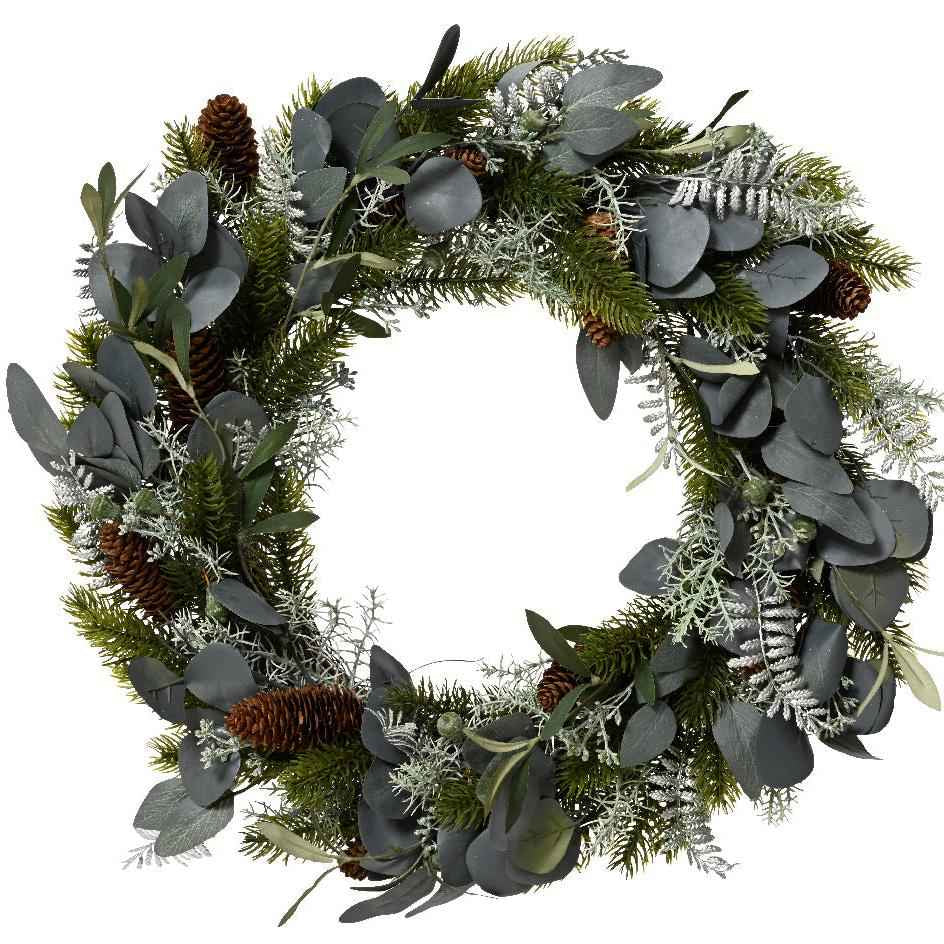 Silver Leaves and Pinecones Christmas Wreath, two sizes