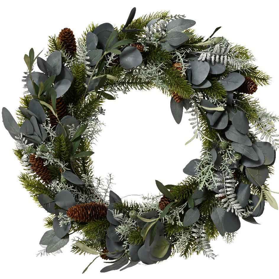 Silver Leaves and Pinecones Christmas Wreath, two sizes