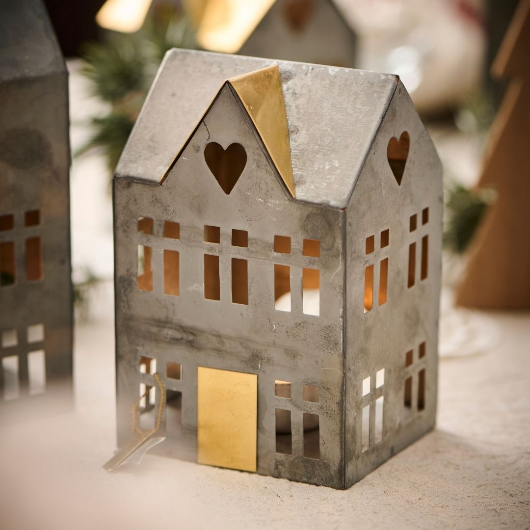 Set of 3 Assorted Metal House Tealight Holders - Each - WowCornwall