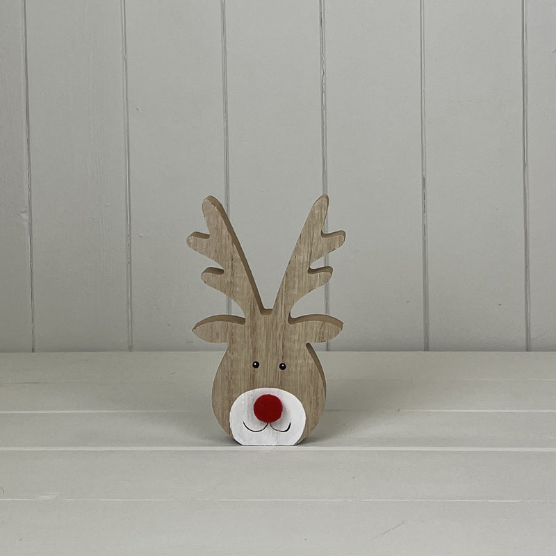 Medium Wooden Reindeer Head with Red Nose - WowCornwall