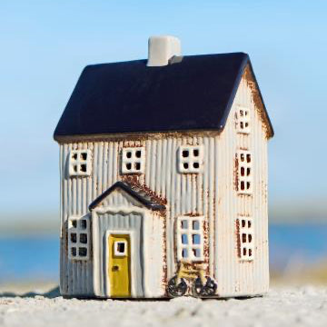 Ceramic House Tealight Visby  - bicycle in front - WowCornwall