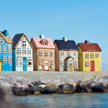 Ceramic House Tealight Visby  - bicycle in front - WowCornwall