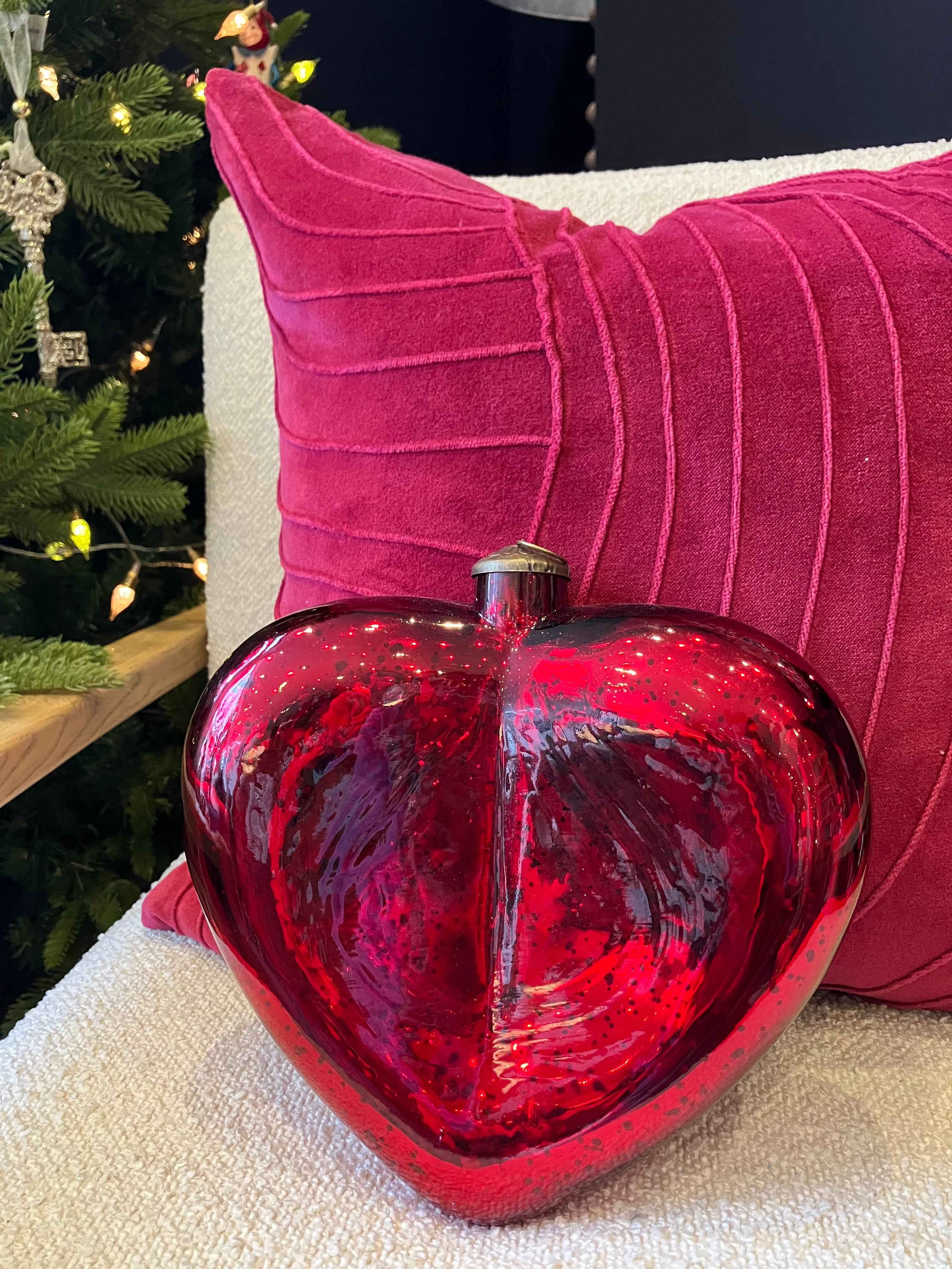 Red Large Antique Glass Hanging Heart Decoration