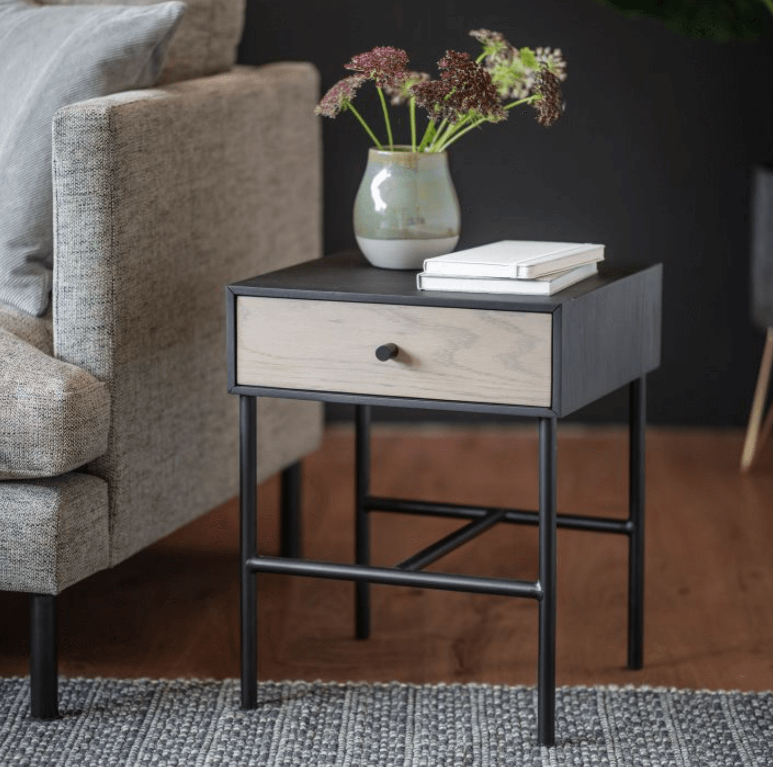 Carbury 1 Drawer Bedside Table 400x400x500mm - WowCornwall