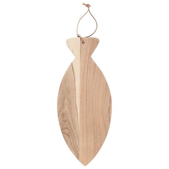 Cutting board with leather string oblong fish acacia - WowCornwall