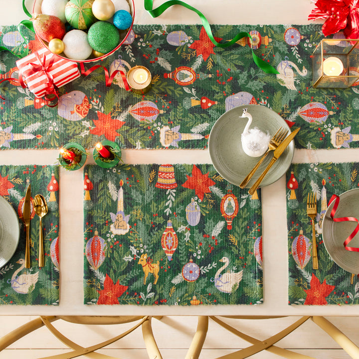 Deck The Halls Set of 4 Christmas Festive Placemats Green - WowCornwall