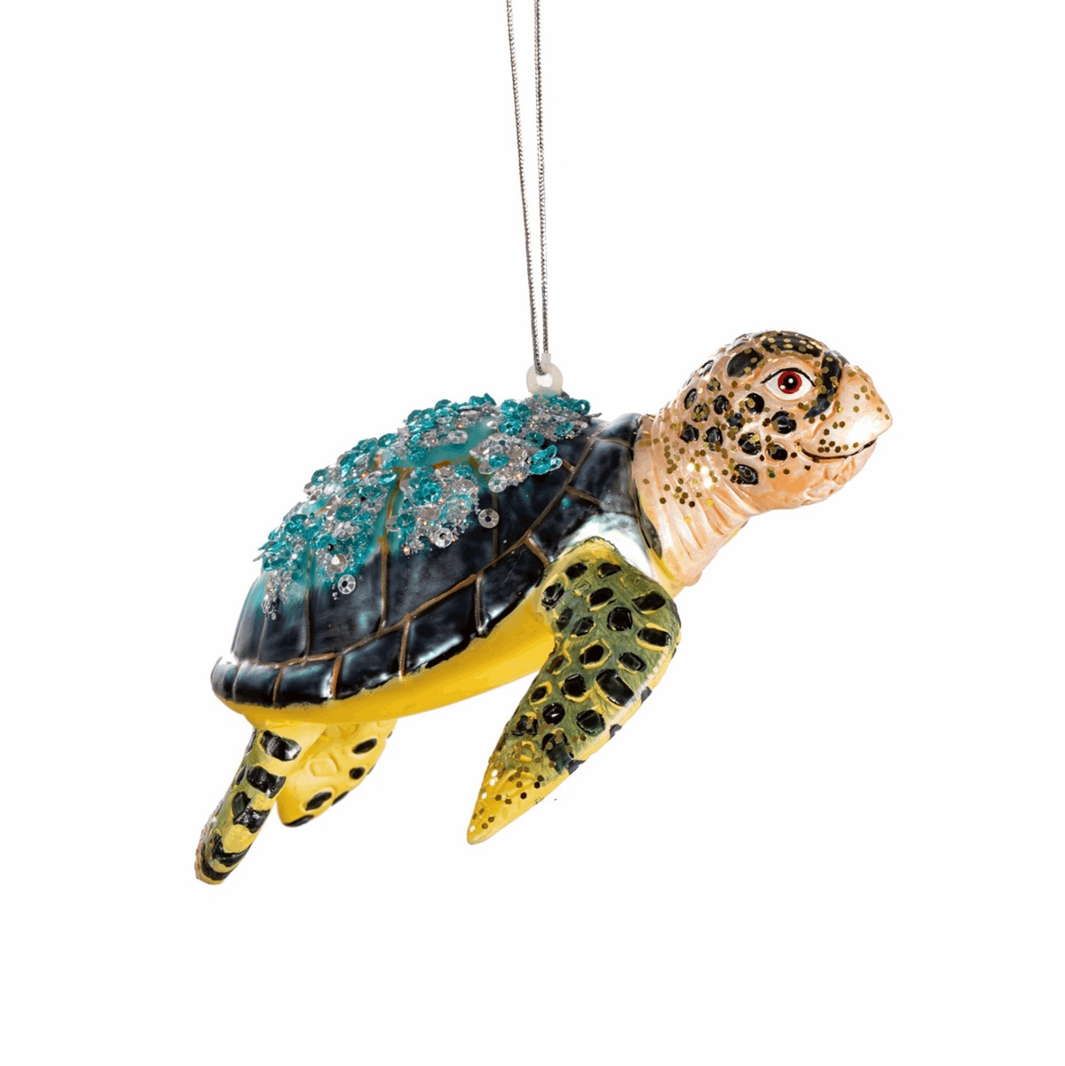 Blue and Brown Glitter Turtle Bauble Christmas Decoration