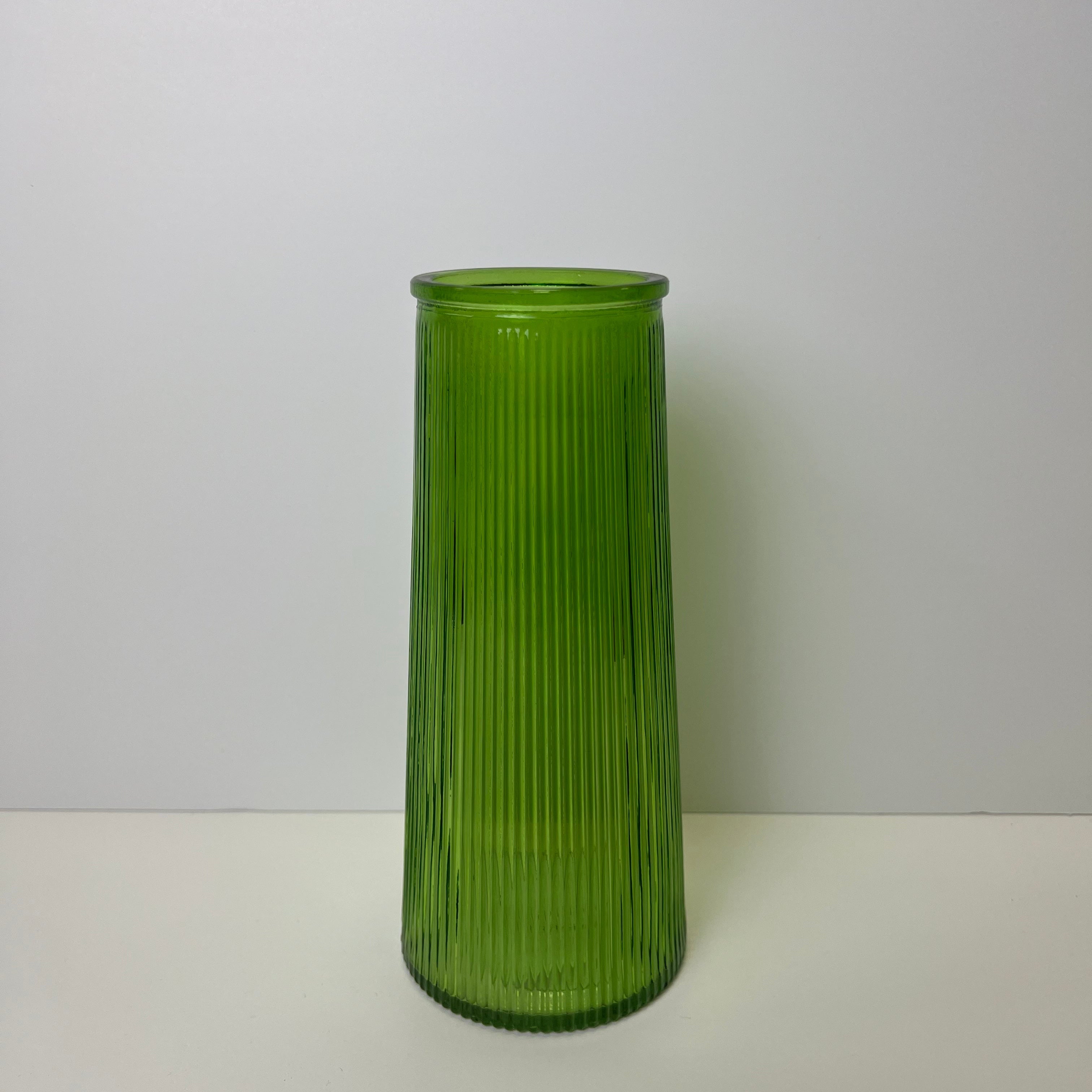 Emerald Green Tall Ribbed Vase (22.5cm) - WowCornwall