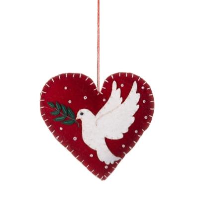 Felt Peace Dove on Red Heart Decoration by Shoeless Joe - WowCornwall