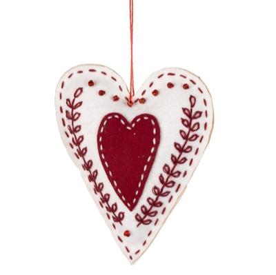 Felt White Heart With Red Heart Inner Decoration by Shoeless Joe - WowCornwall