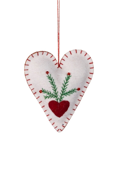 Felt White Heart and Greenery Decoration by Shoeless Joe - WowCornwall