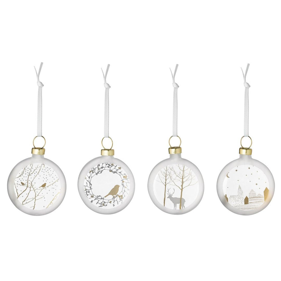 Frosted Glass Baubles set of 4 Winter Landscapes by Rader - WowCornwall